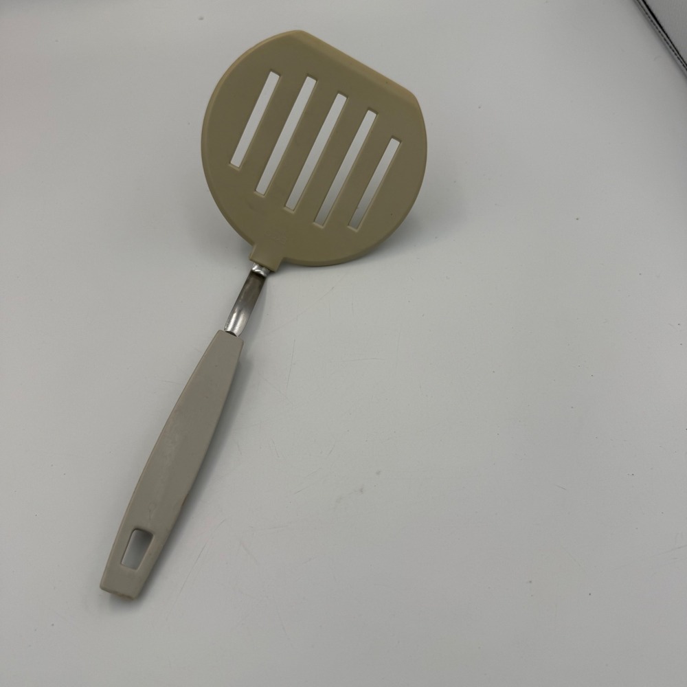 Vintage EKCO USA Slotted Spatula Nylon Stainless Steel Beige Almond Kitchen Tool